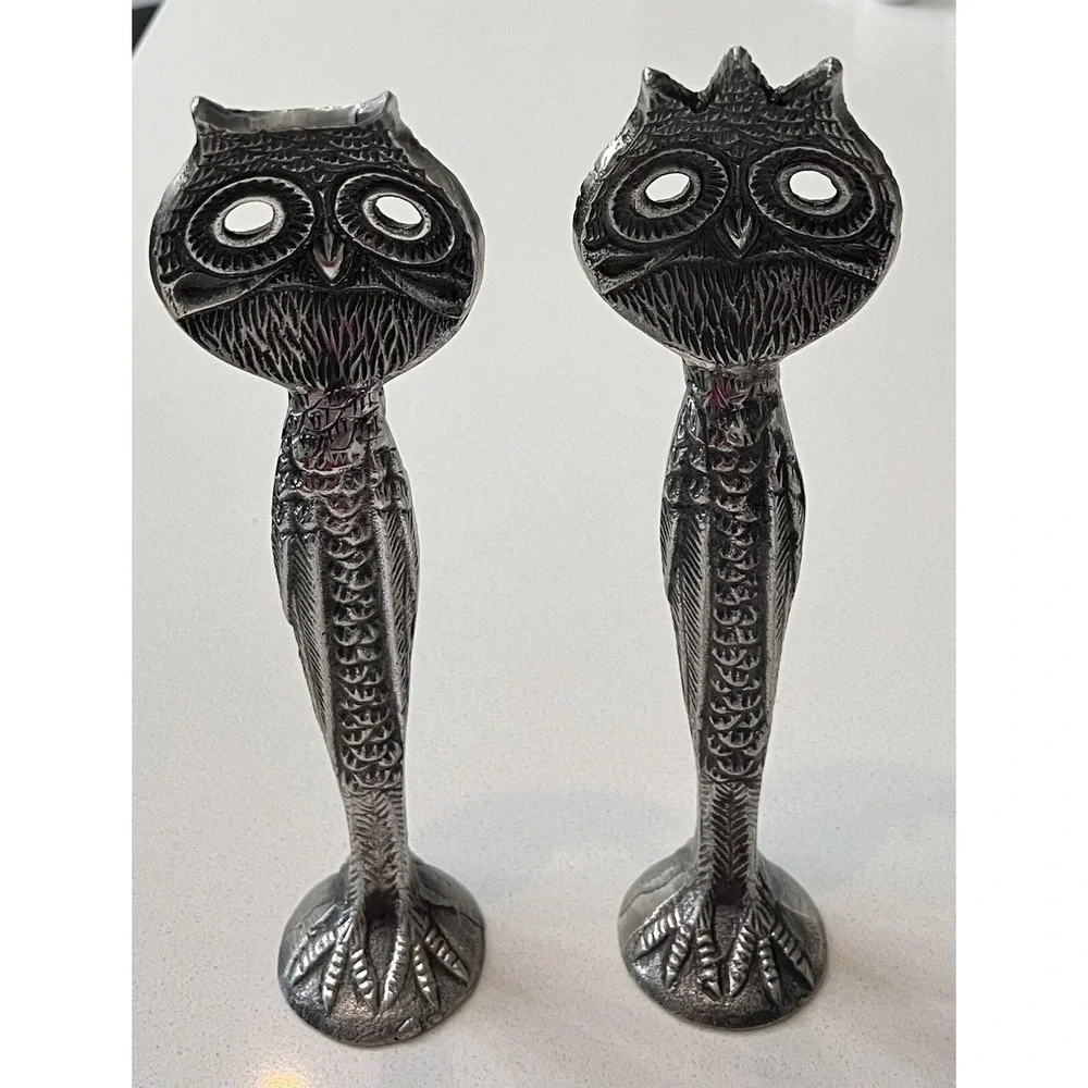 Retired Pottery Barn Metal Owl Salad Serving Utensils Pair‎ RARE